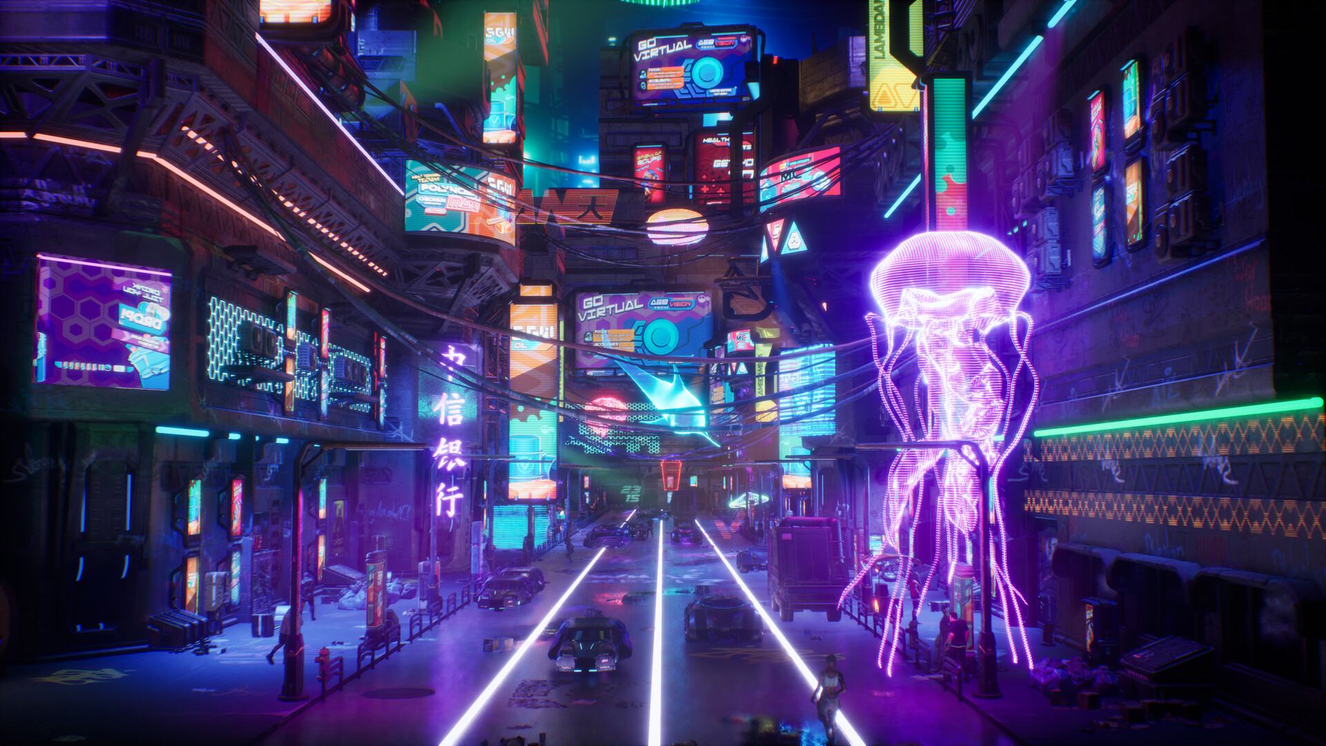 Busy neon-lit Tokyo street at night — representing anime cultural setting