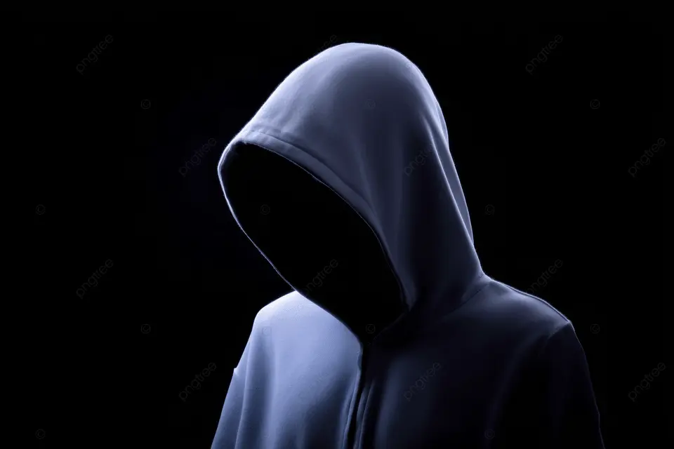 Silhouetted figure in hoodie against dark background — editorial visual